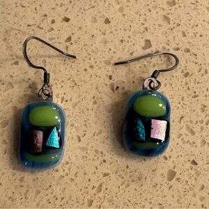 Handmade One-of-a-kind Glass Elegant Multicolor Dangle Earrings
